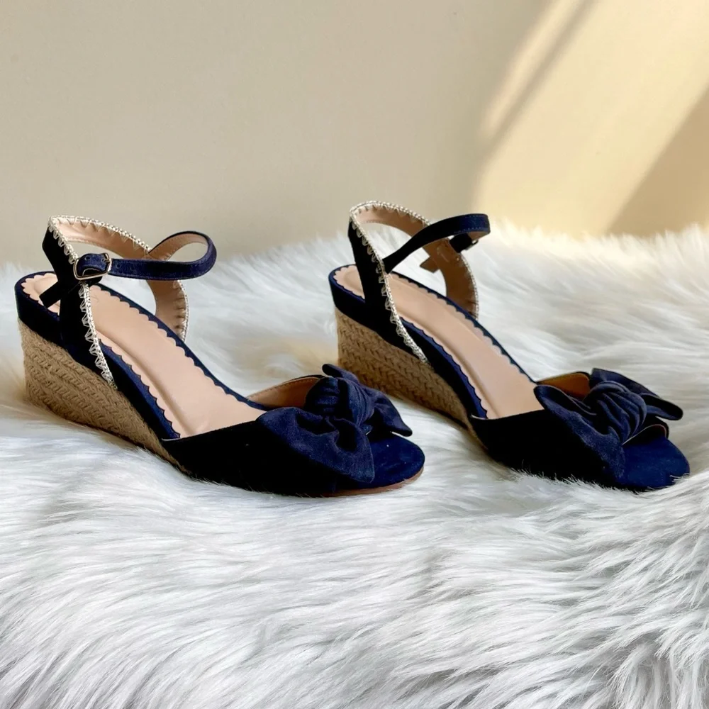 Crown & Ivy Leila Leather Suede Bow Espadrille Sandals